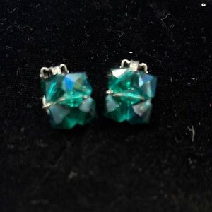 Green Crystal clip onEarrings - Unbranded